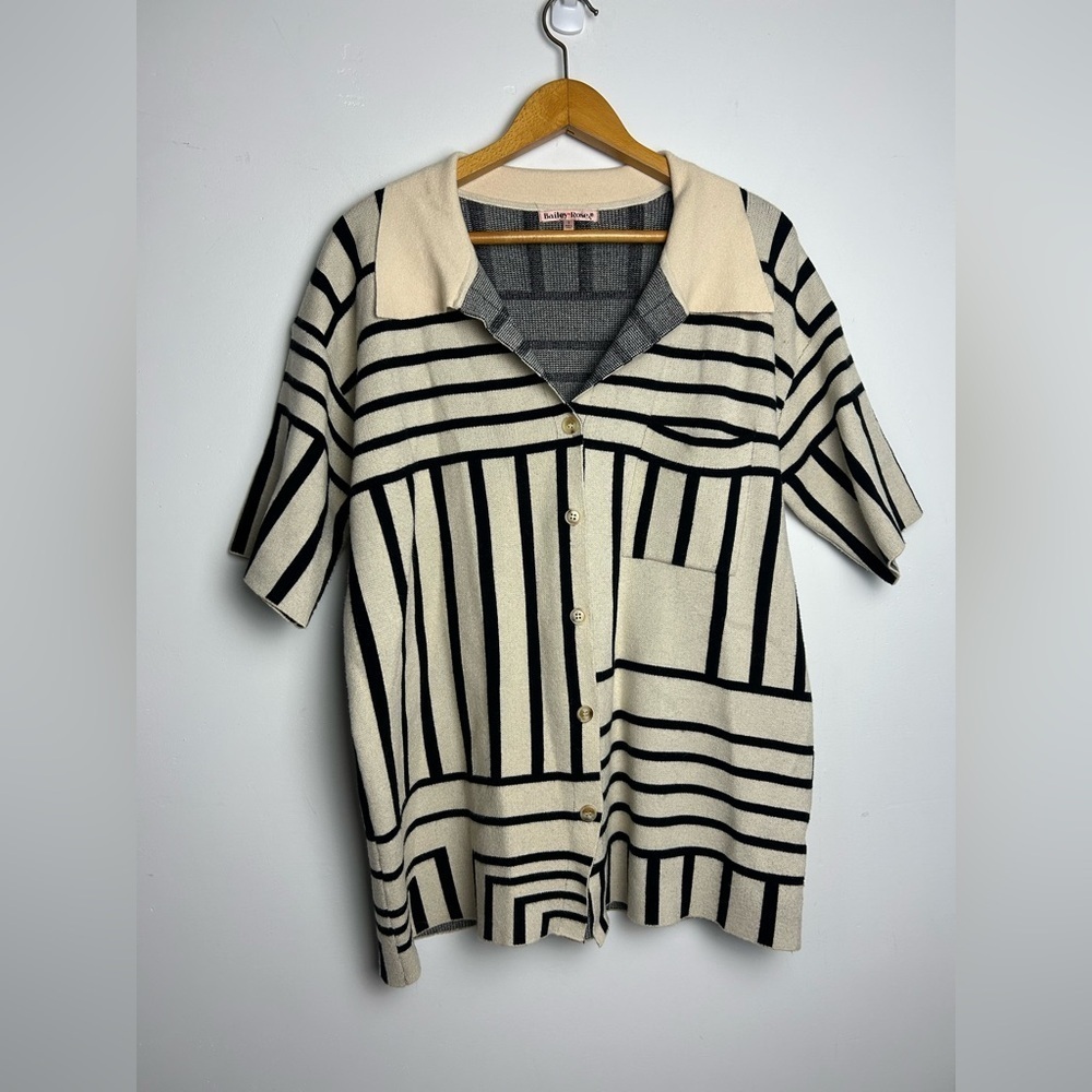 Bailey Rose Striped Cardigan Sweater Size S oversized Button Down Old Money‎